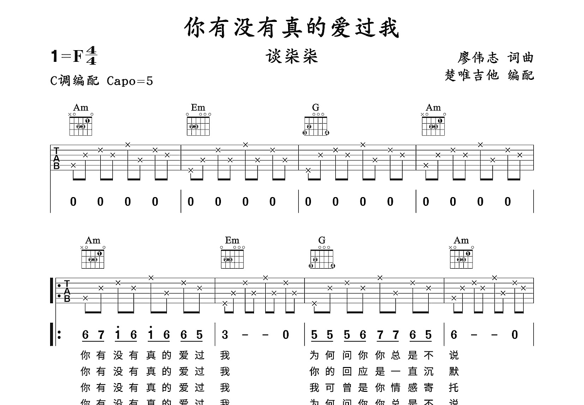 你有没有真的爱过我吉他谱预览图