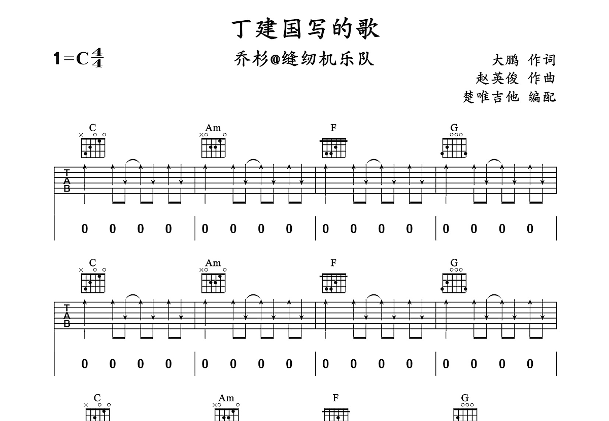 丁建国写的歌吉他谱预览图