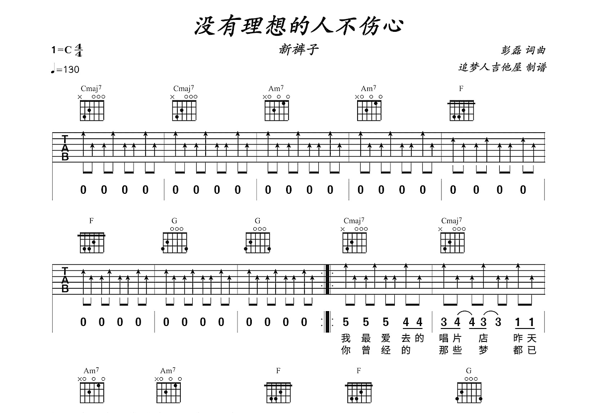 没有理想的人不伤心吉他谱预览图