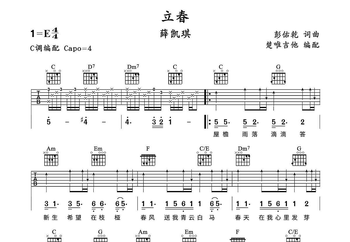 立春吉他谱预览图