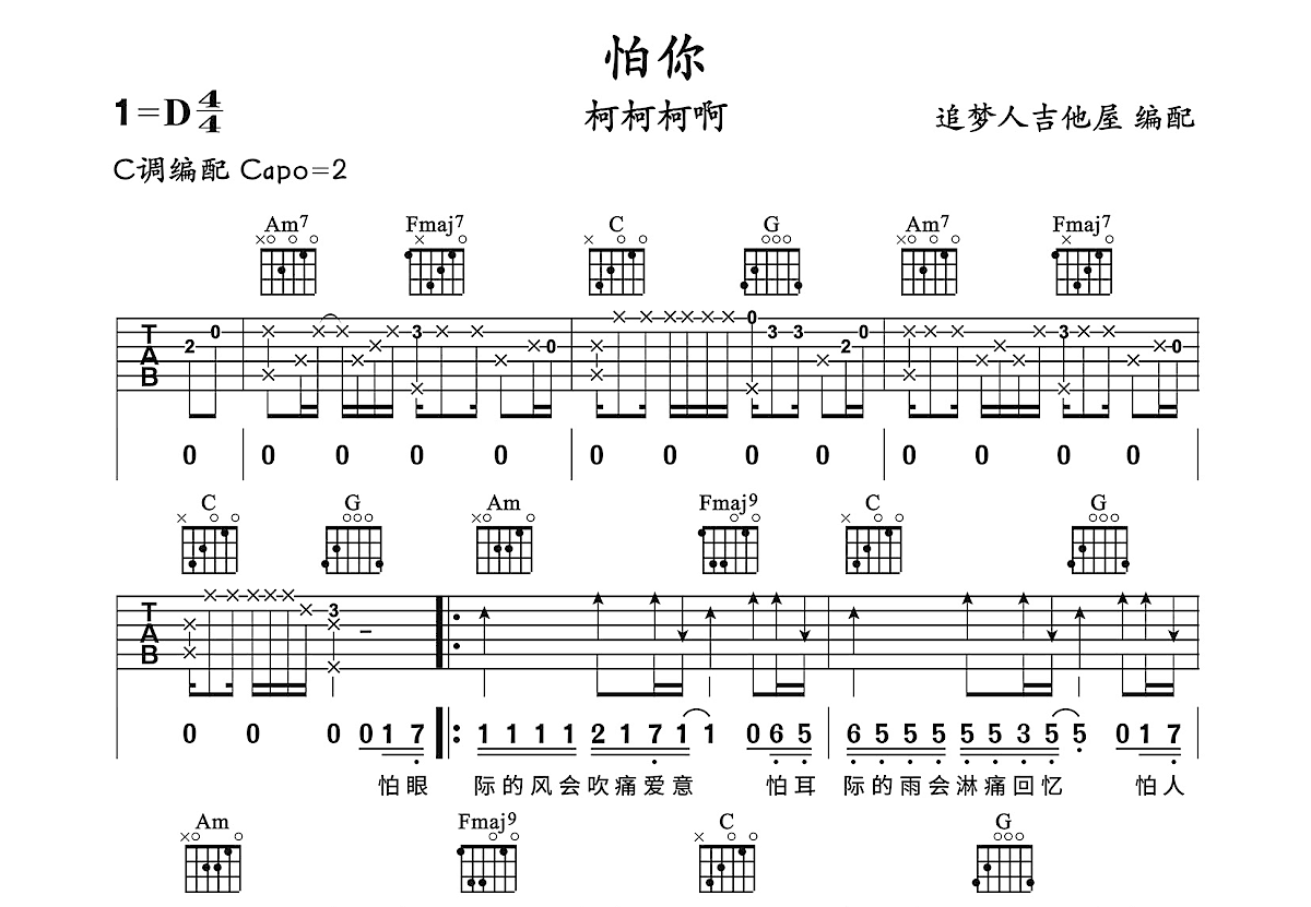 怕你吉他谱预览图