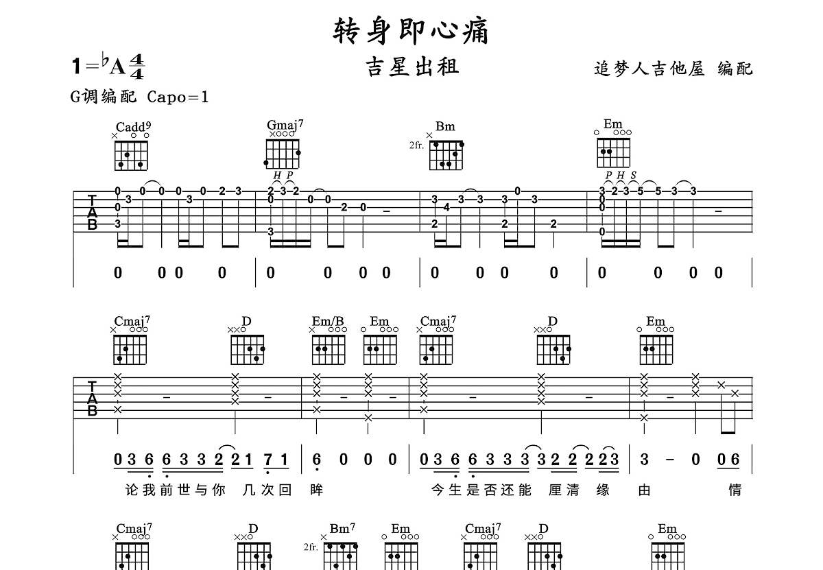 转身即心痛吉他谱预览图