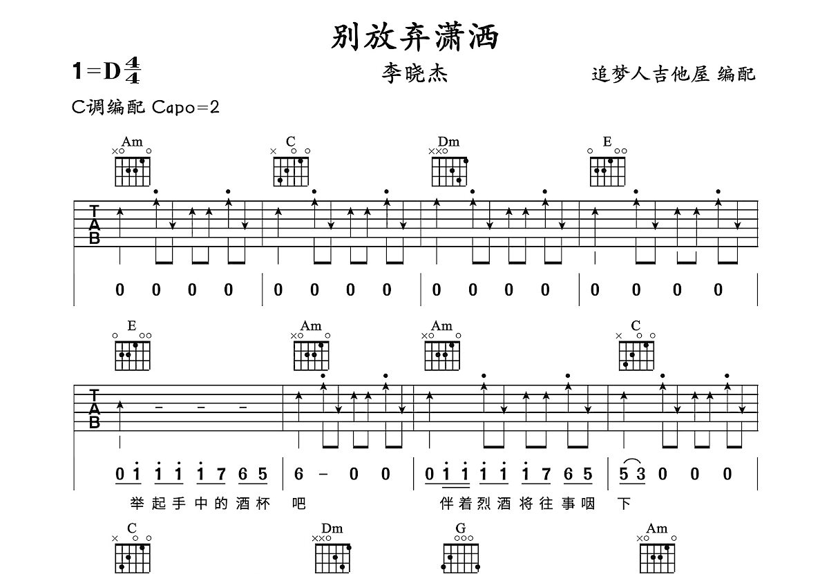 别放弃潇洒吉他谱预览图