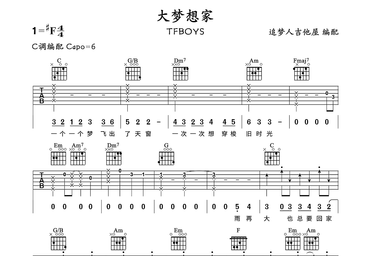 大梦想家吉他谱预览图