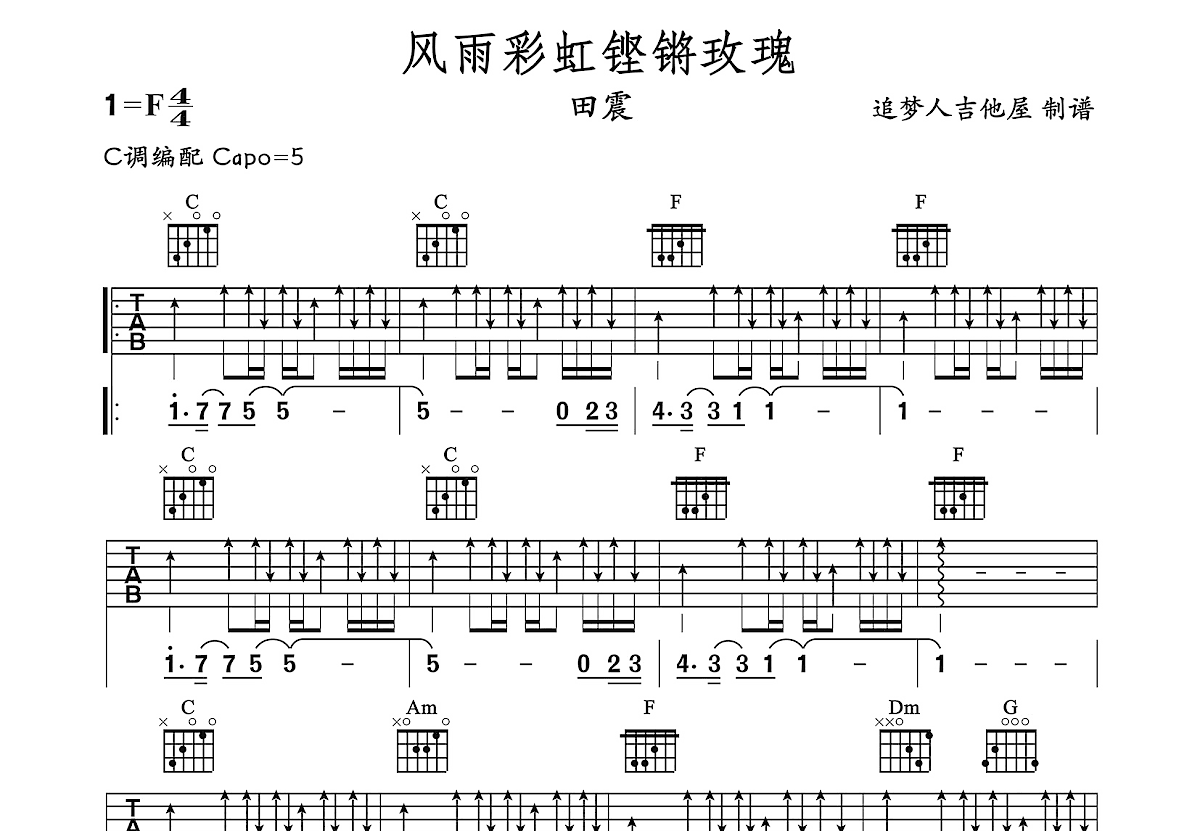 风雨彩虹铿锵玫瑰吉他谱预览图