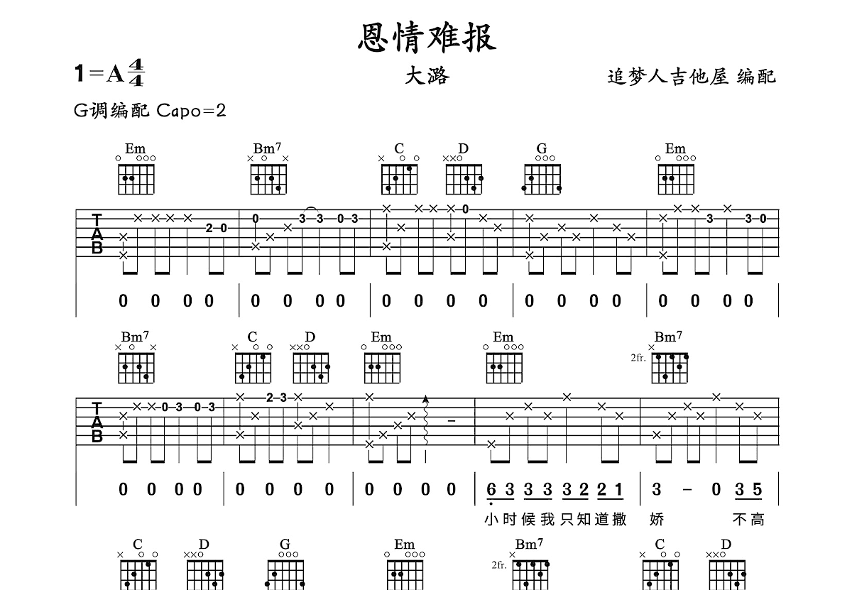 恩情难报吉他谱预览图