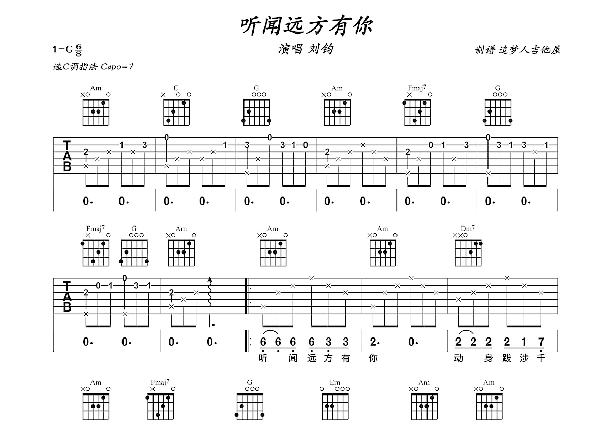 听闻远方有你吉他谱预览图