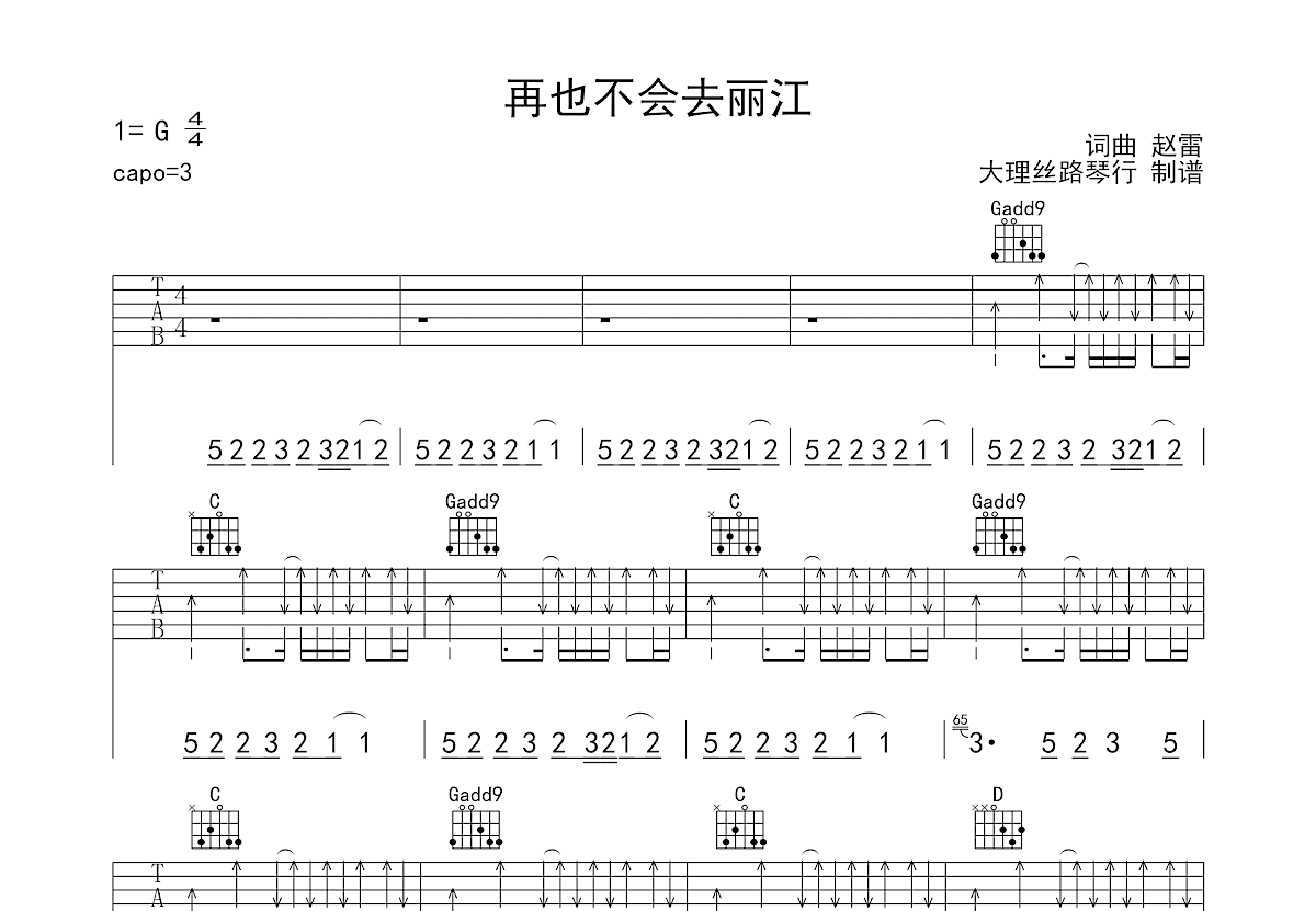 再也不会去丽江吉他谱预览图