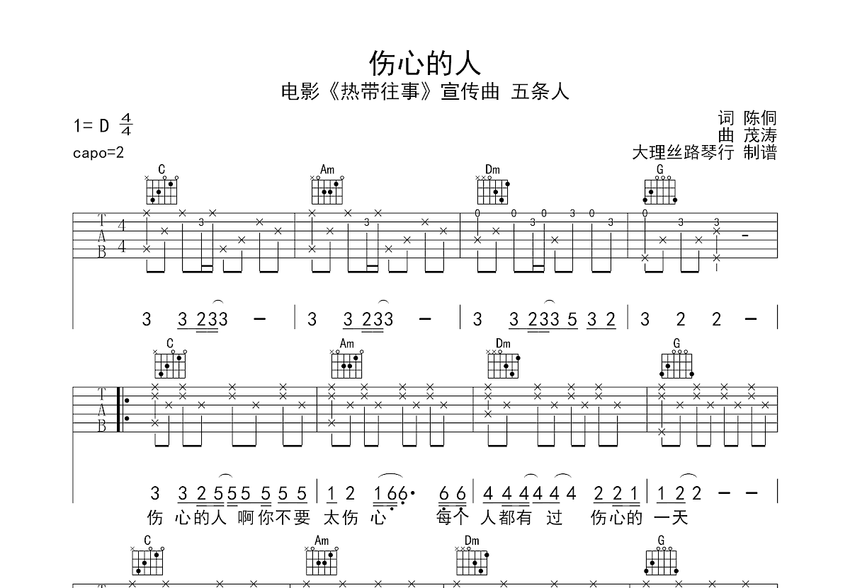 伤心的人吉他谱预览图