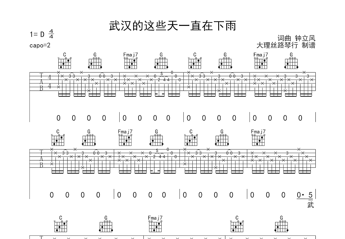 武汉这些天一直在下雨吉他谱预览图