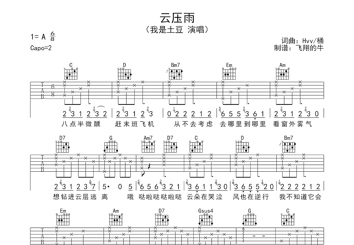 云压雨吉他谱预览图