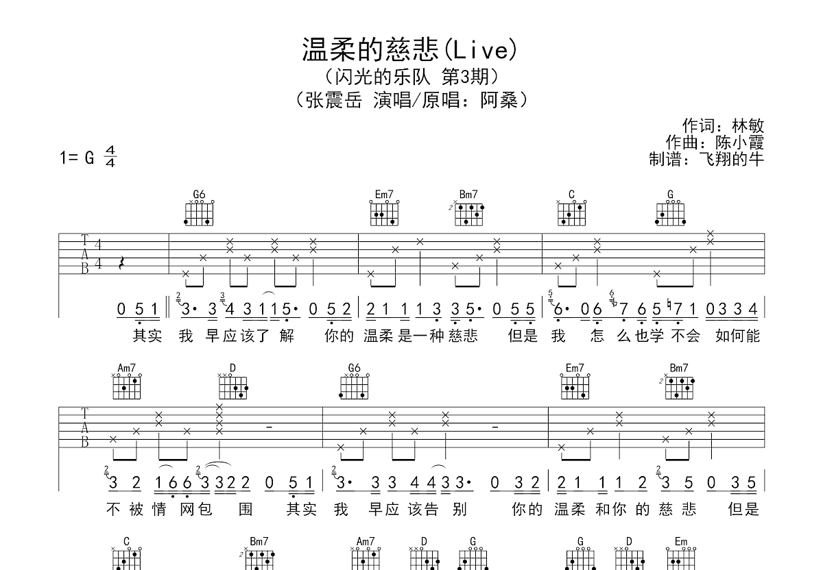 温柔的慈悲吉他谱预览图