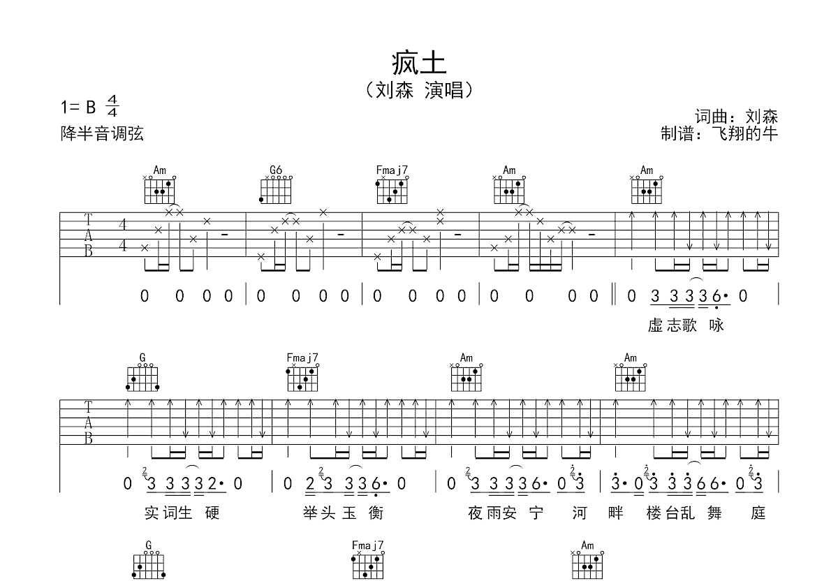 疯土吉他谱预览图