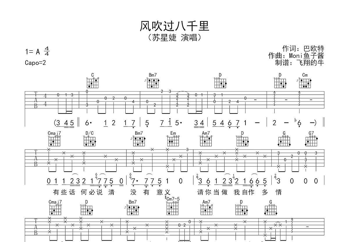 风吹过八千里吉他谱预览图