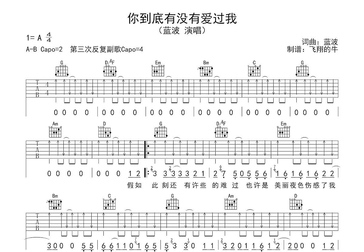 你到底有没有爱过我吉他谱预览图