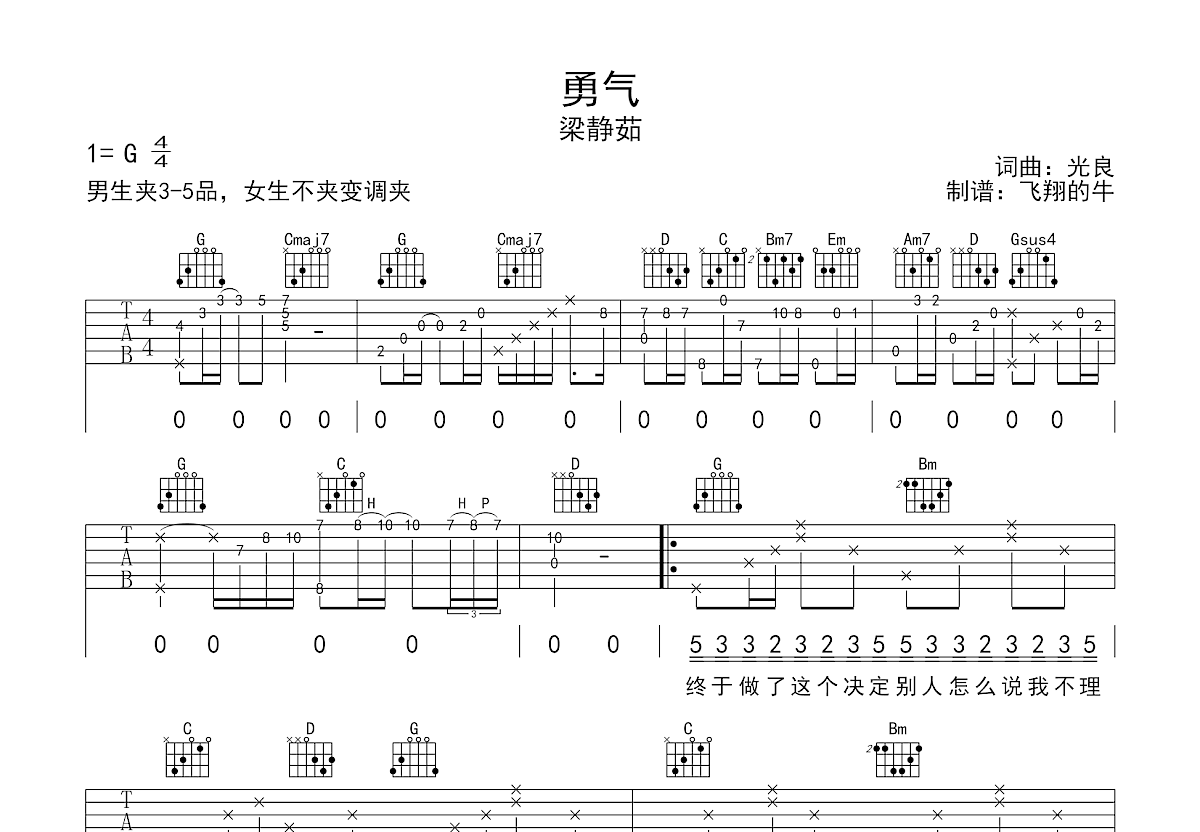 勇气吉他谱预览图