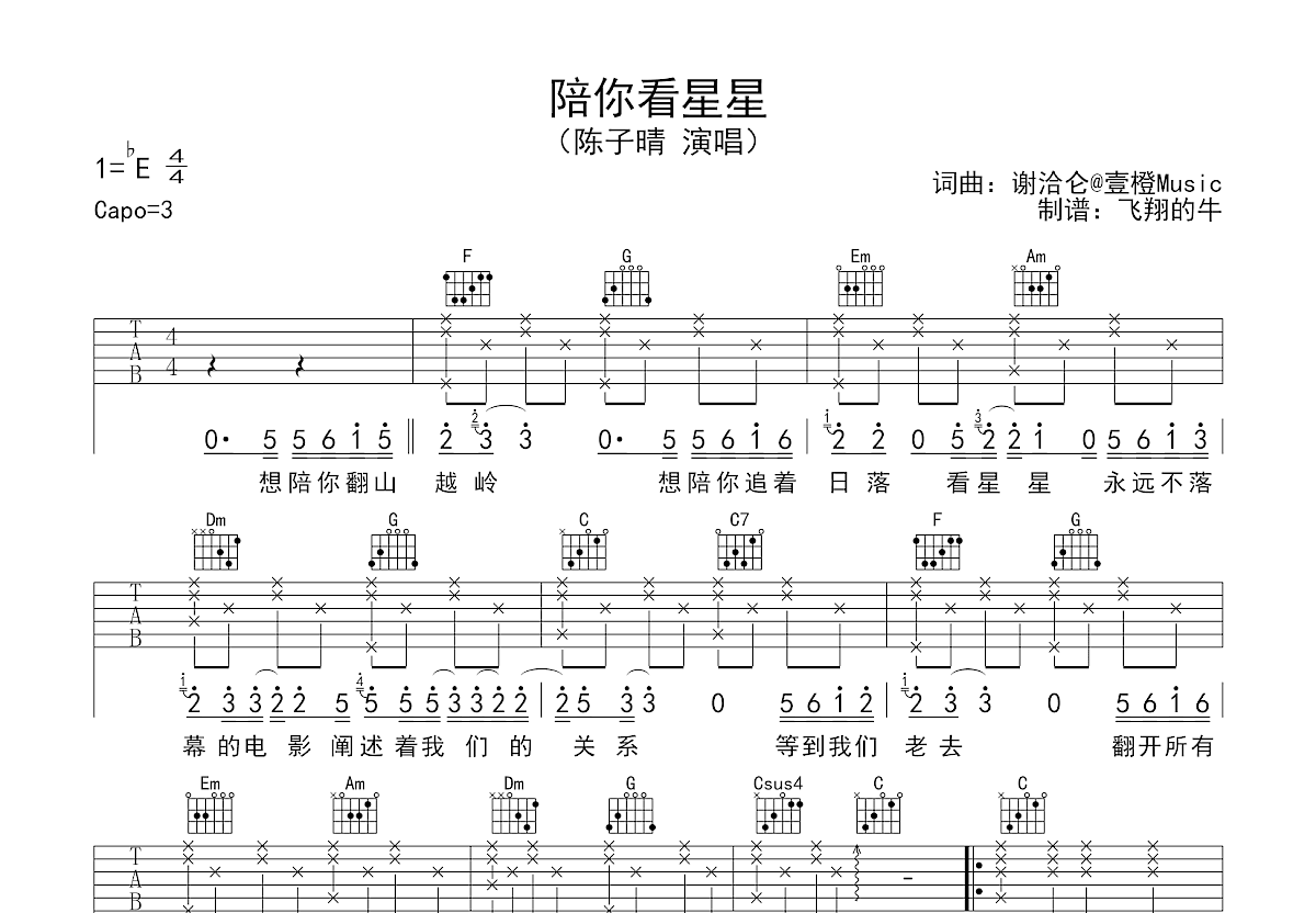 陪你看星星吉他谱预览图