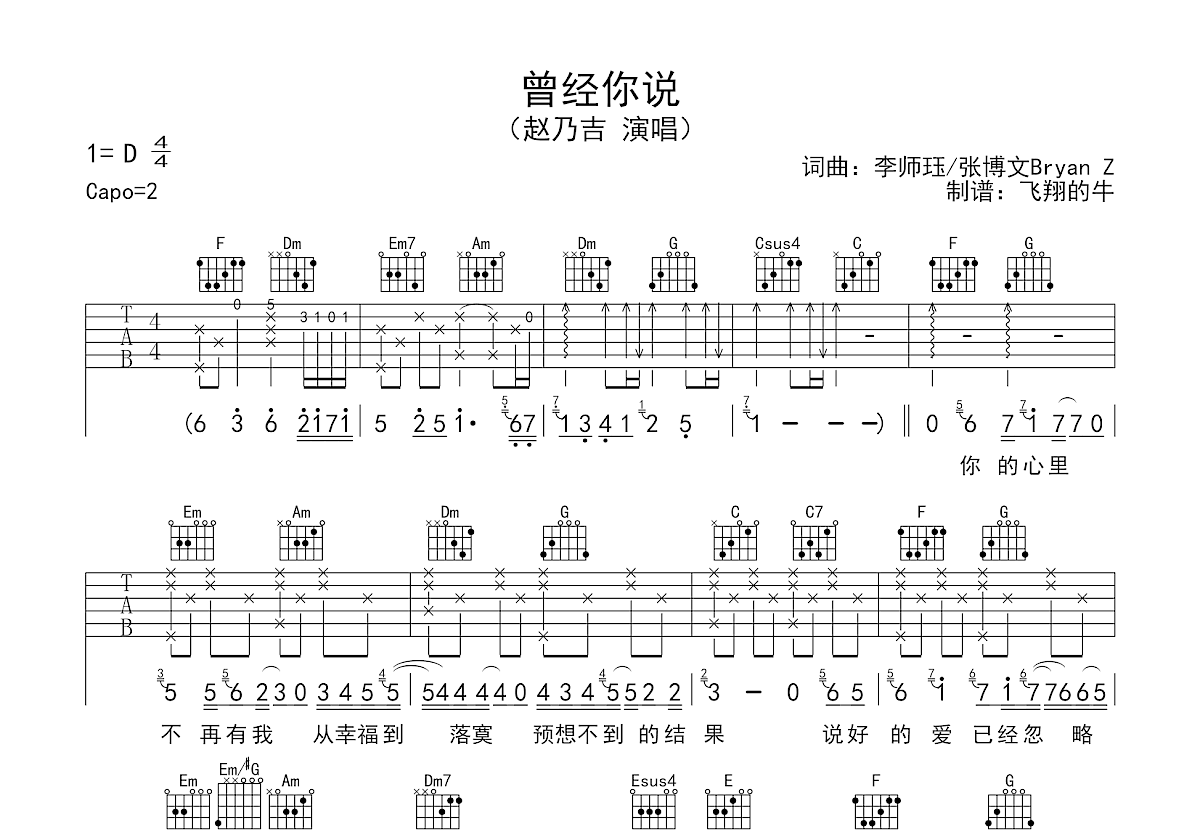 曾经你说吉他谱预览图