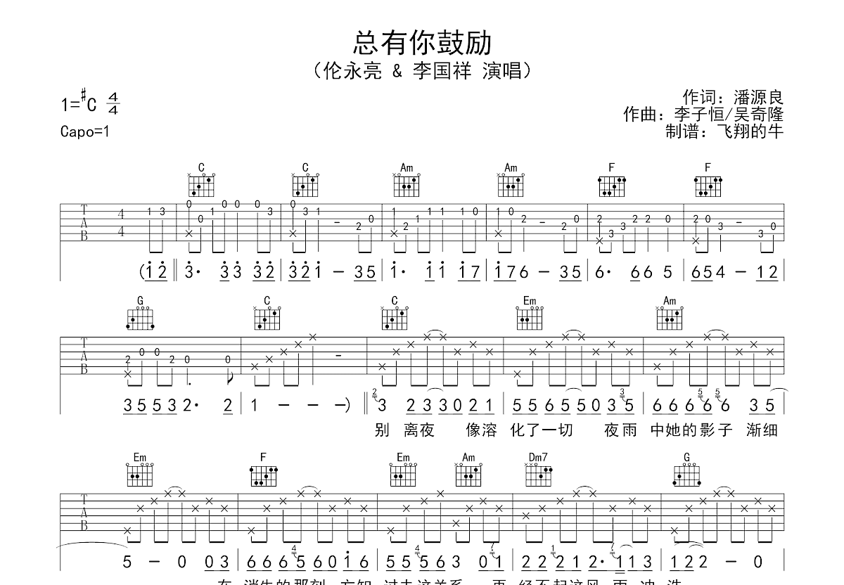 总有你鼓励吉他谱预览图