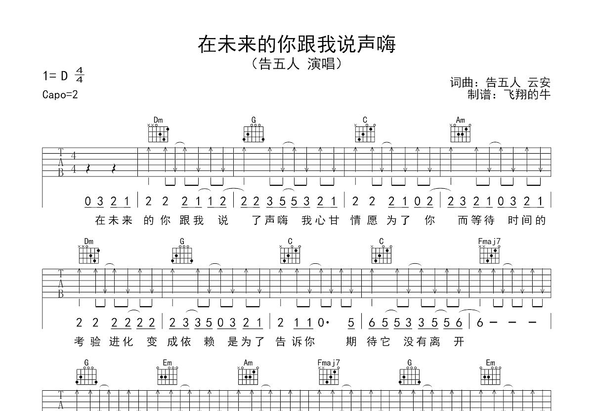 在未来的你跟我说了声嗨吉他谱预览图