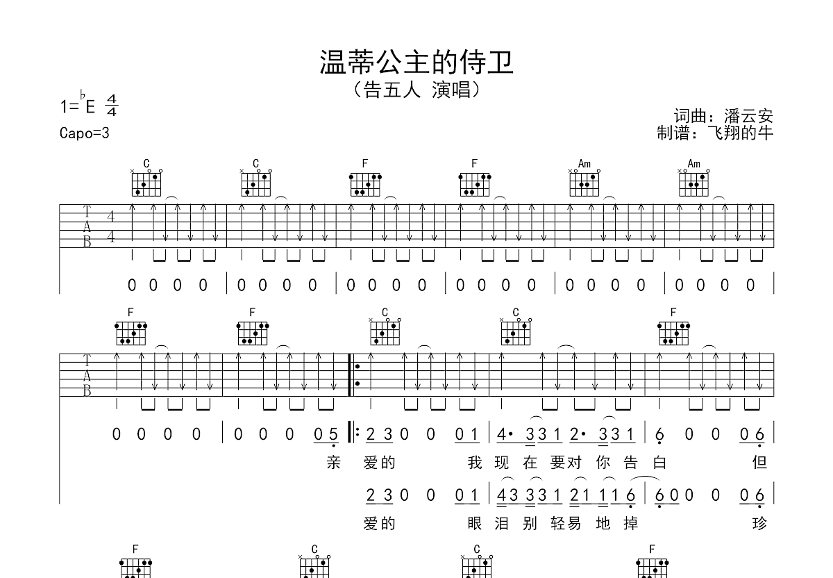 温蒂公主的侍卫吉他谱预览图