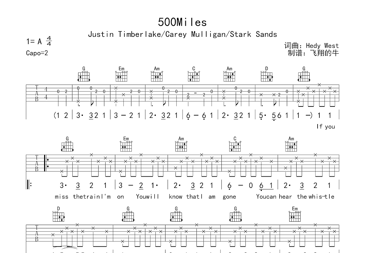 500Miles吉他谱预览图