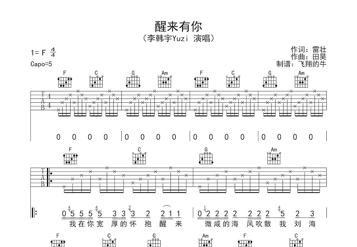 醒来有你吉他谱预览图