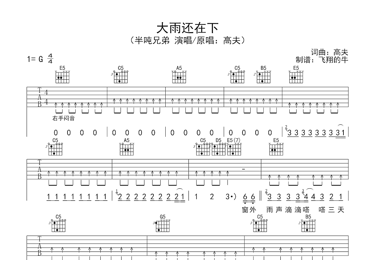 大雨还在下吉他谱预览图