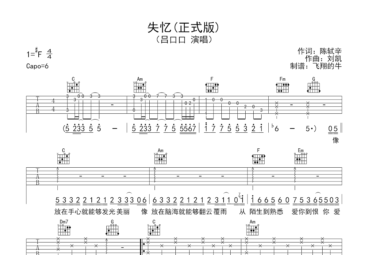 失忆吉他谱预览图