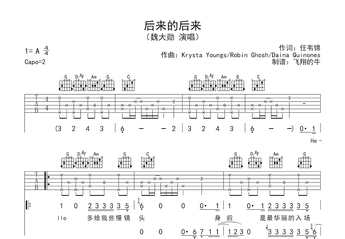 后来的后来吉他谱预览图