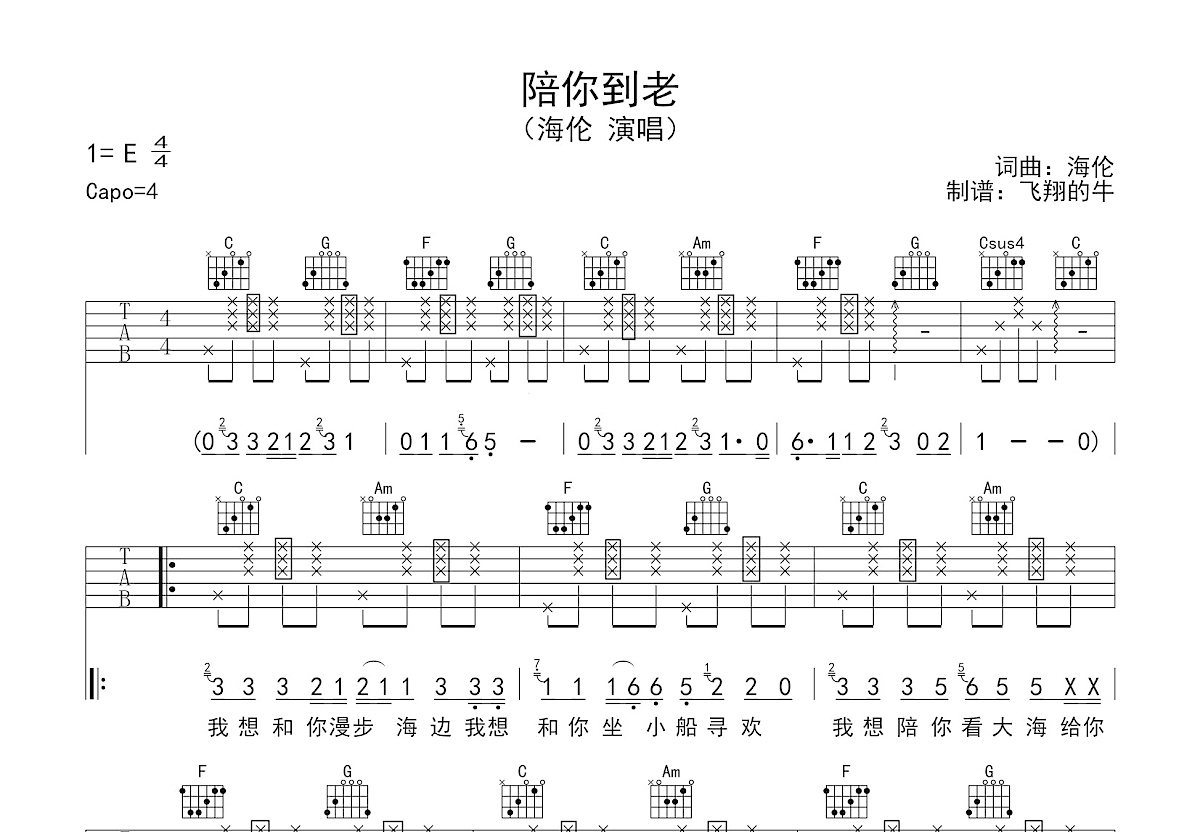 陪你到老吉他谱预览图