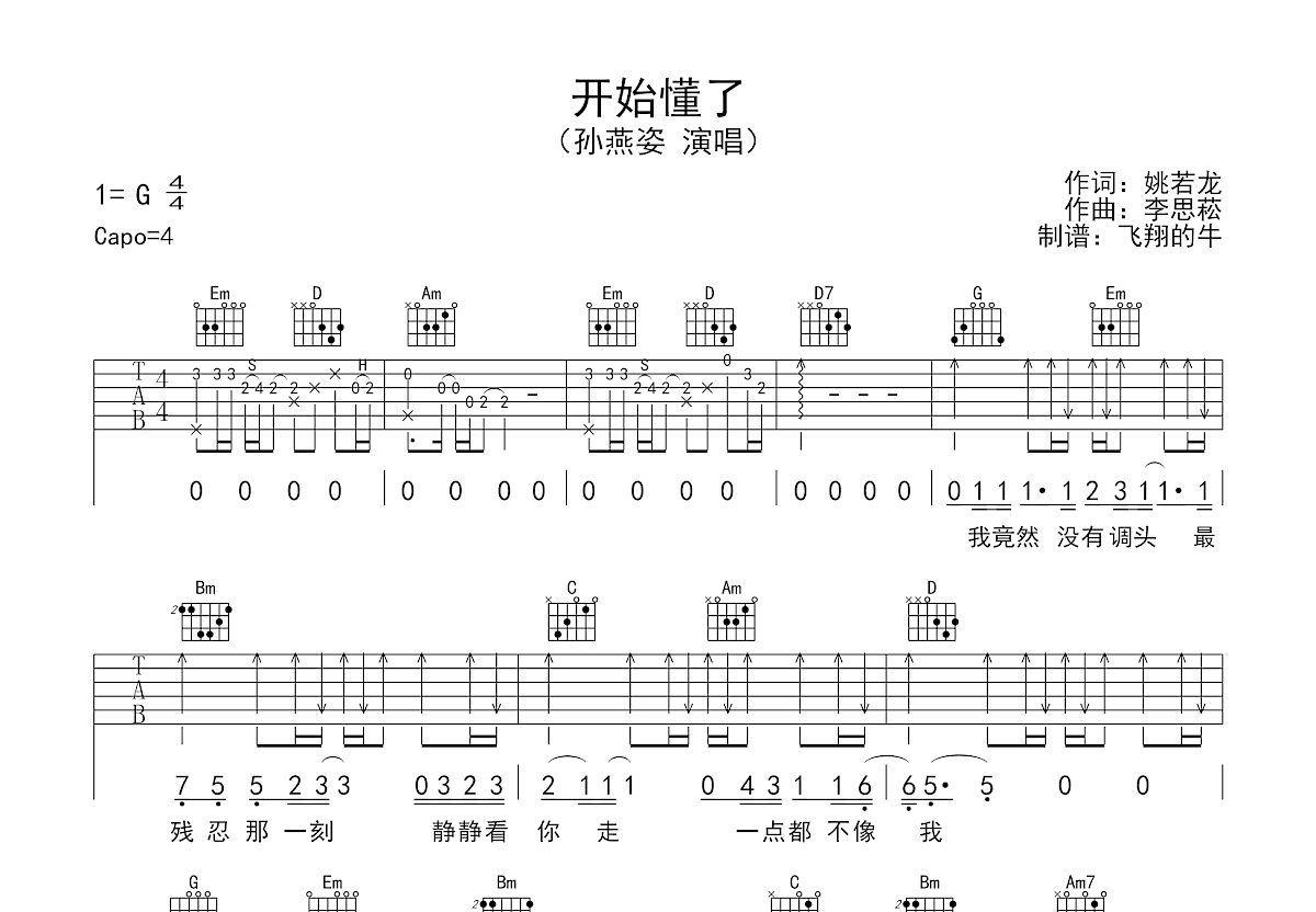 开始懂了吉他谱预览图