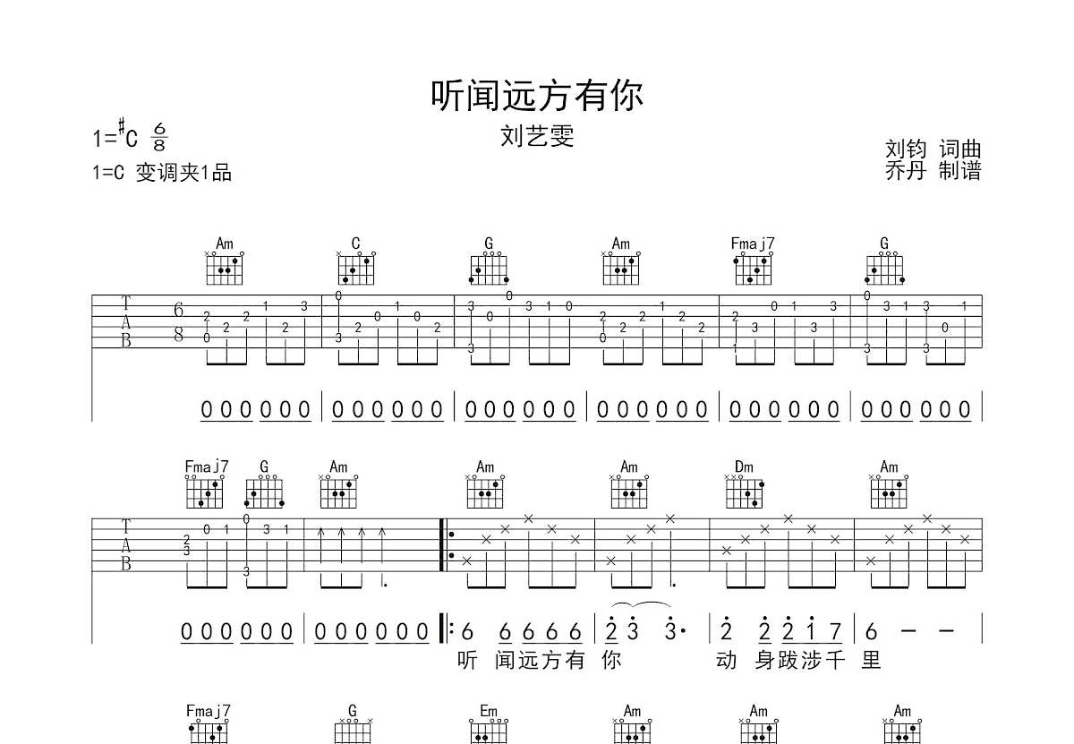 听闻远方有你吉他谱预览图