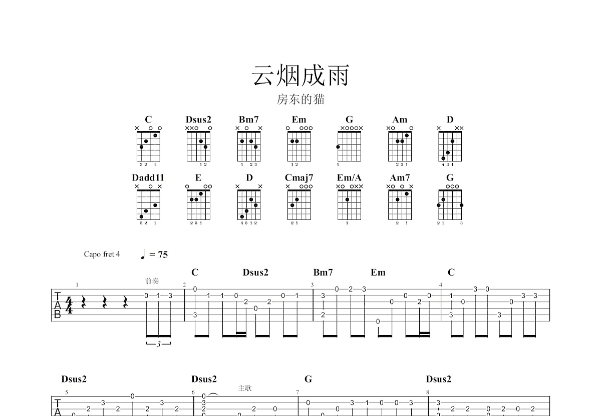 云烟成雨吉他谱预览图